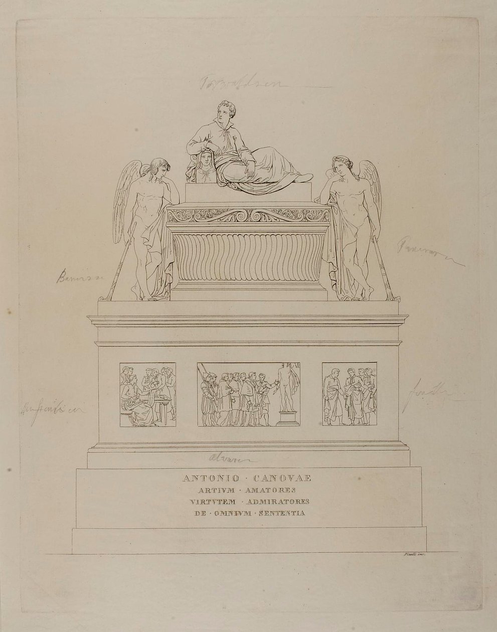 Monument over Antonio Canova, skisse av Bartolomeo Pinelli