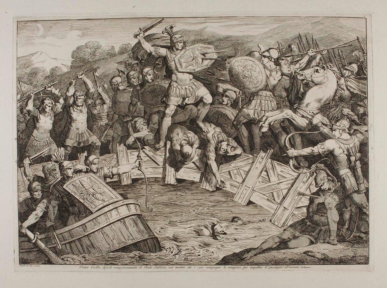 Orazio Coclite kjemper på Pons Sublicius av Bartolomeo Pinelli