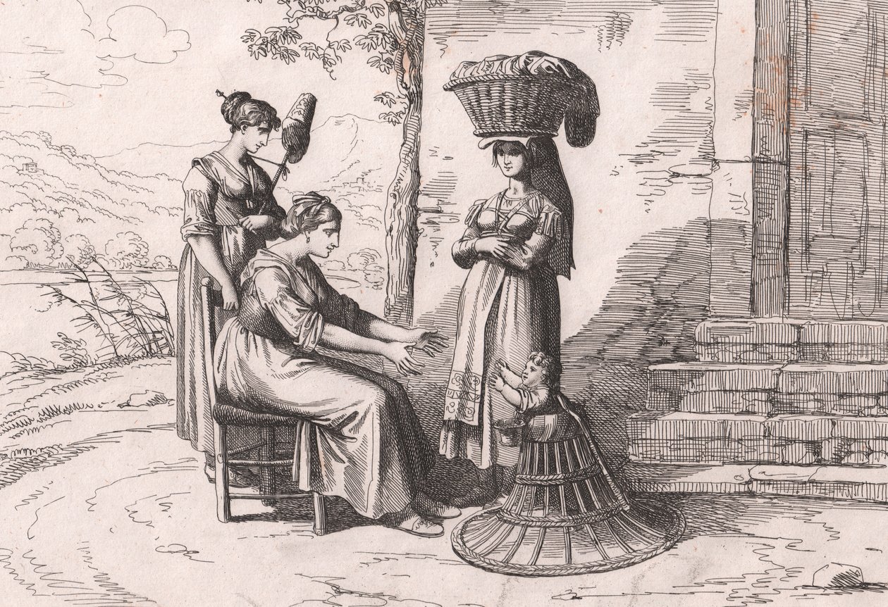 Romerske kvinner i tradisjonelle kostymer, etsning av Bartolomeo Pinelli (Roma av Bartolomeo Pinelli