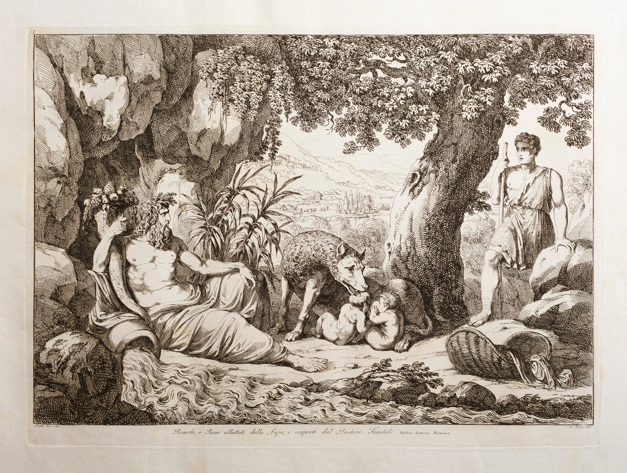 Romulus og Remus diet av ulven av Bartolomeo Pinelli