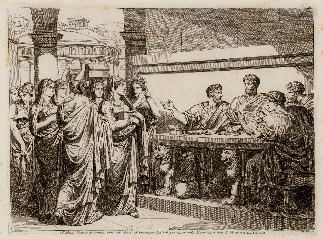 Ofringen av kvinnene i Roma (etsning) av Bartolomeo Pinelli