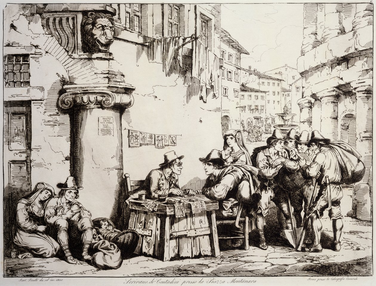 Skriver på Montanara-plassen i Roma av Bartolomeo Pinelli