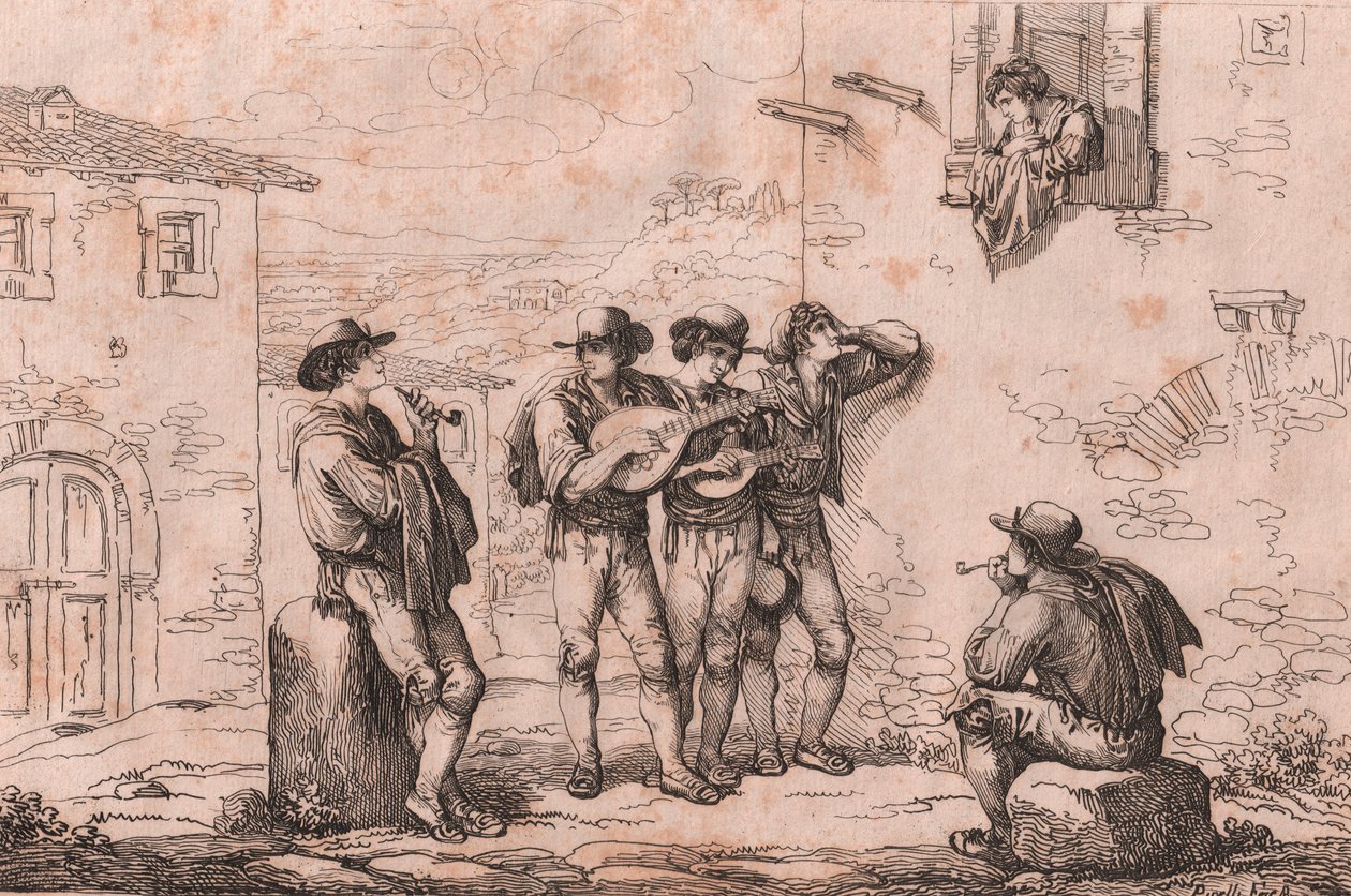 Serenade i Roma, etsning av Bartolomeo Pinelli (Roma av Bartolomeo Pinelli