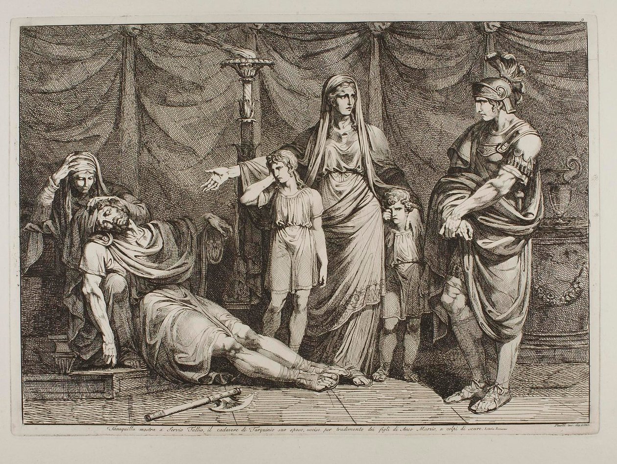 Tanaquilla viser Tarquinios lik til Servius Tullius av Bartolomeo Pinelli