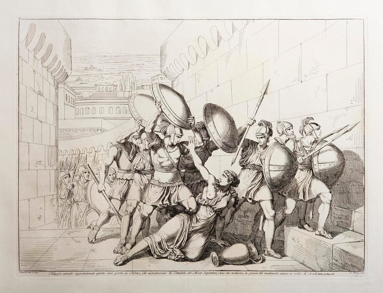 Tarpeia åpner byportene av Bartolomeo Pinelli
