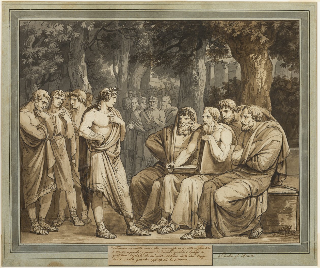 Telemachus beskriver hvordan han ble tatt opp i forsamlingen på Kreta, fra The Adventures of Telemachus, bok 5 av Bartolomeo Pinelli