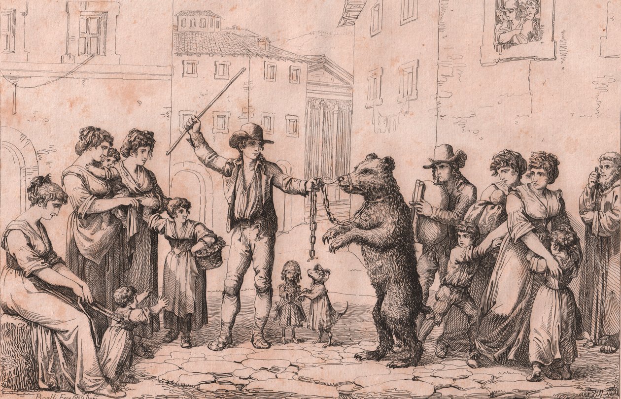 Bjørnedansen i Roma, etsning av Bartolomeo Pinelli (Roma av Bartolomeo Pinelli