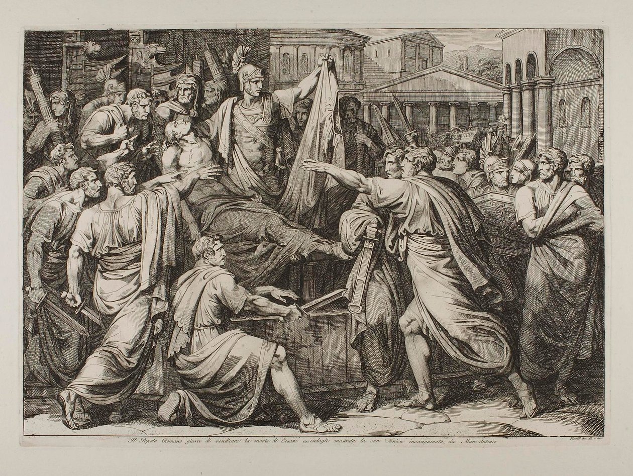 Det romerske folket sverger å hevne mordet på Cæsar av Bartolomeo Pinelli