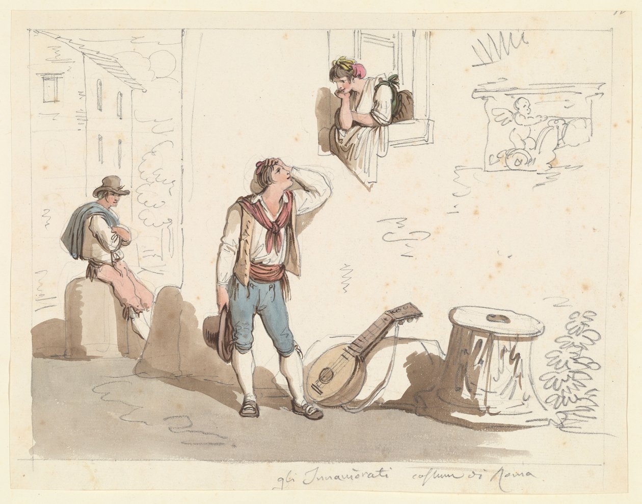 Serenaden, studie til romerske drakter og skikker av Bartolomeo Pinelli
