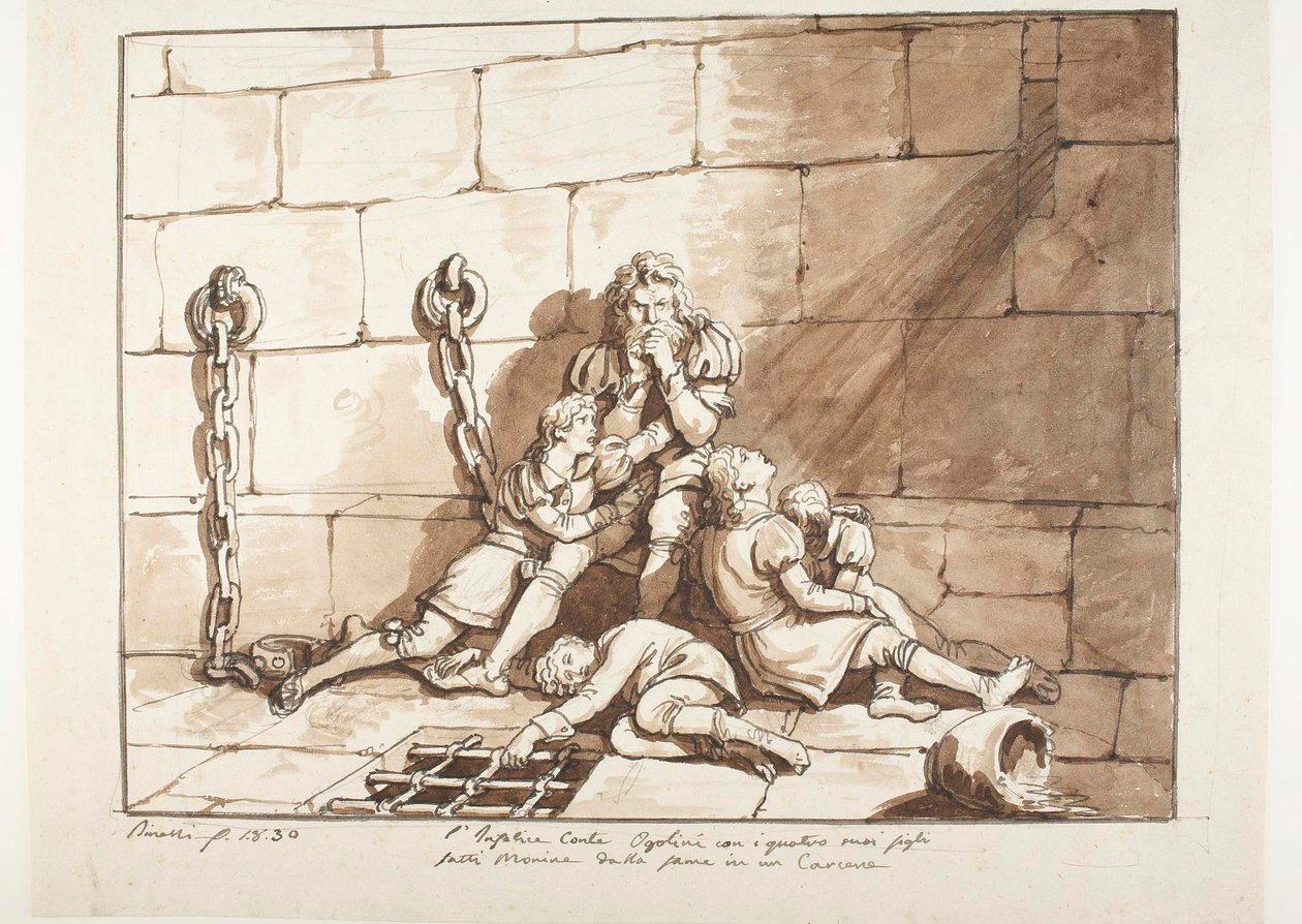 Ugolini della Gherardesca og hans sønner i sultetårnet av Bartolomeo Pinelli