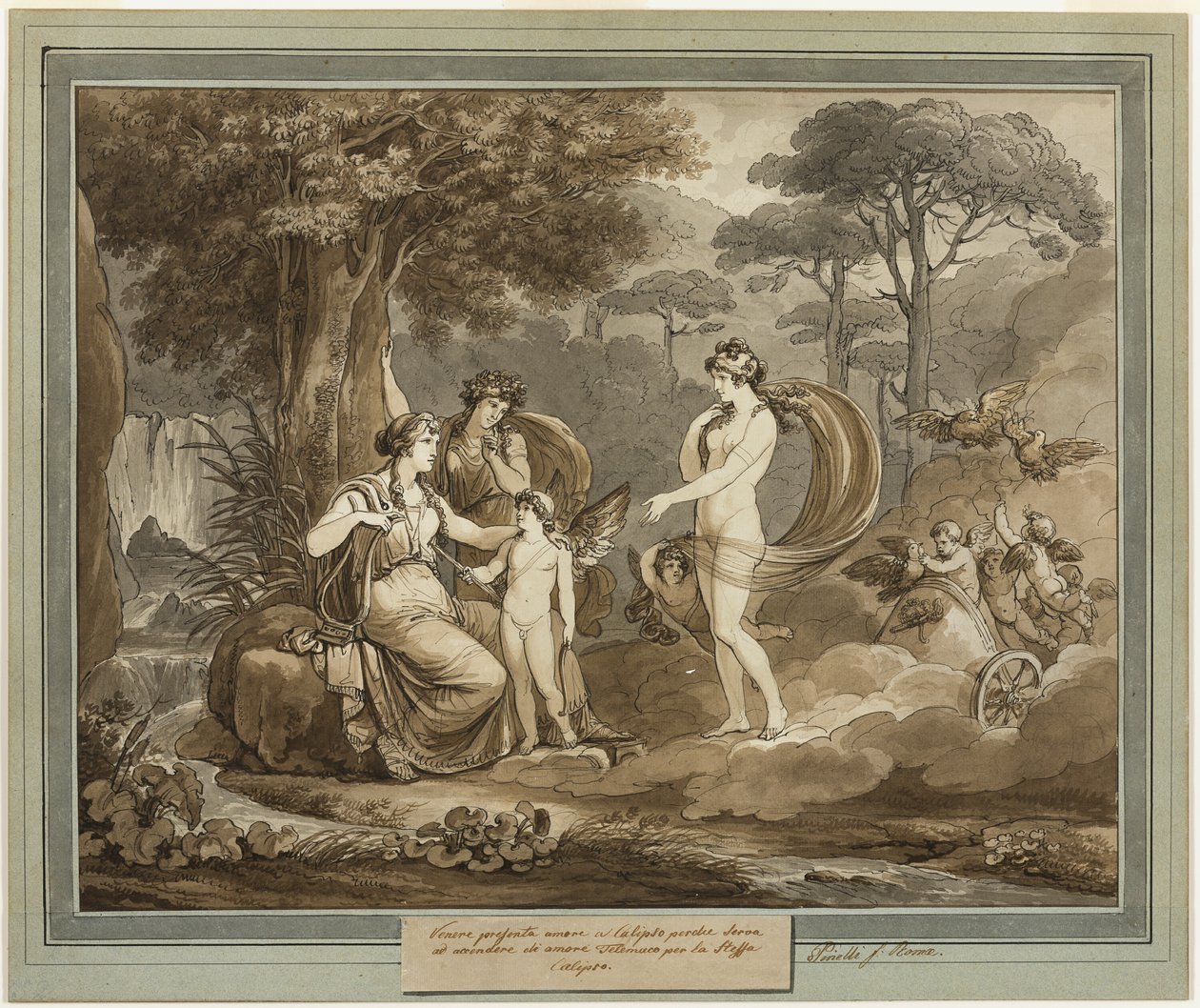 Venus presenterer Cupid til Calypso, fra The Adventures of Telemachus, bok 7 av Bartolomeo Pinelli