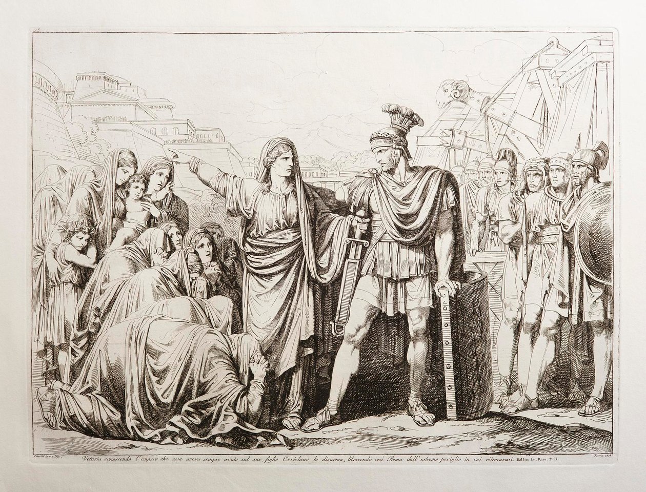 Veturia avvæpner sin sønn Coriolanus og befrir Roma fra stor fare av Bartolomeo Pinelli