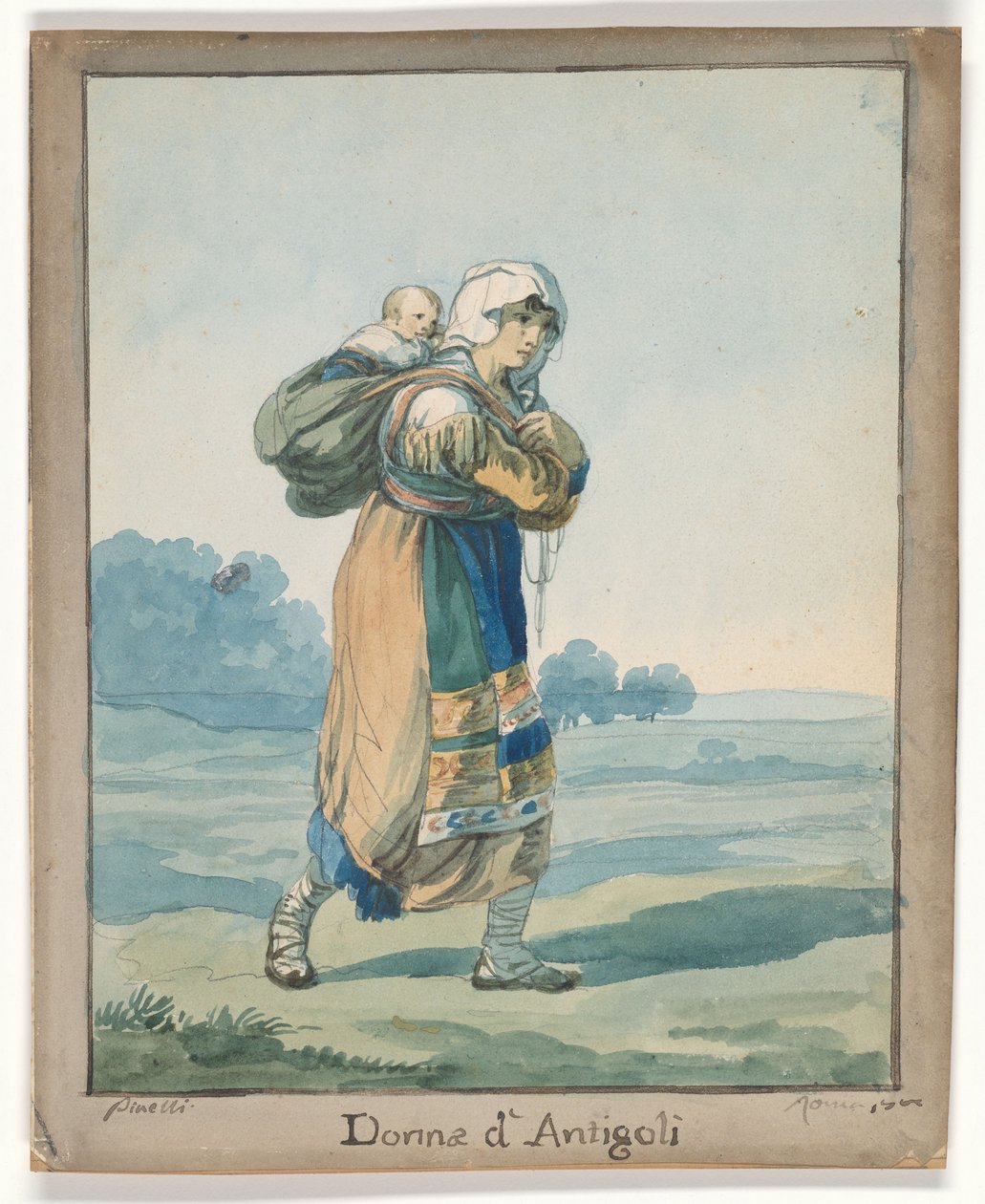 Kvinne fra Antigoli, illustrasjon til Romerske drakter og skikker av Bartolomeo Pinelli