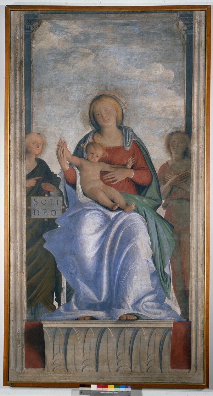Madonna og barn og to engler av Bartolomeo Suardi Bramantino