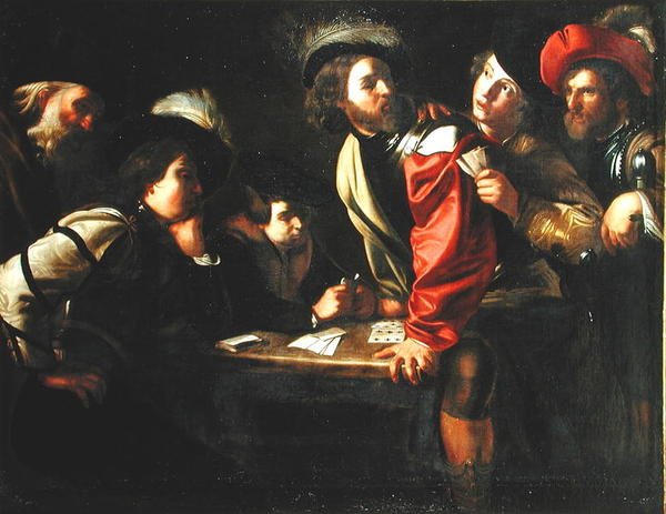 Soldater som spiller kort av Bartolomeo after Manfredi