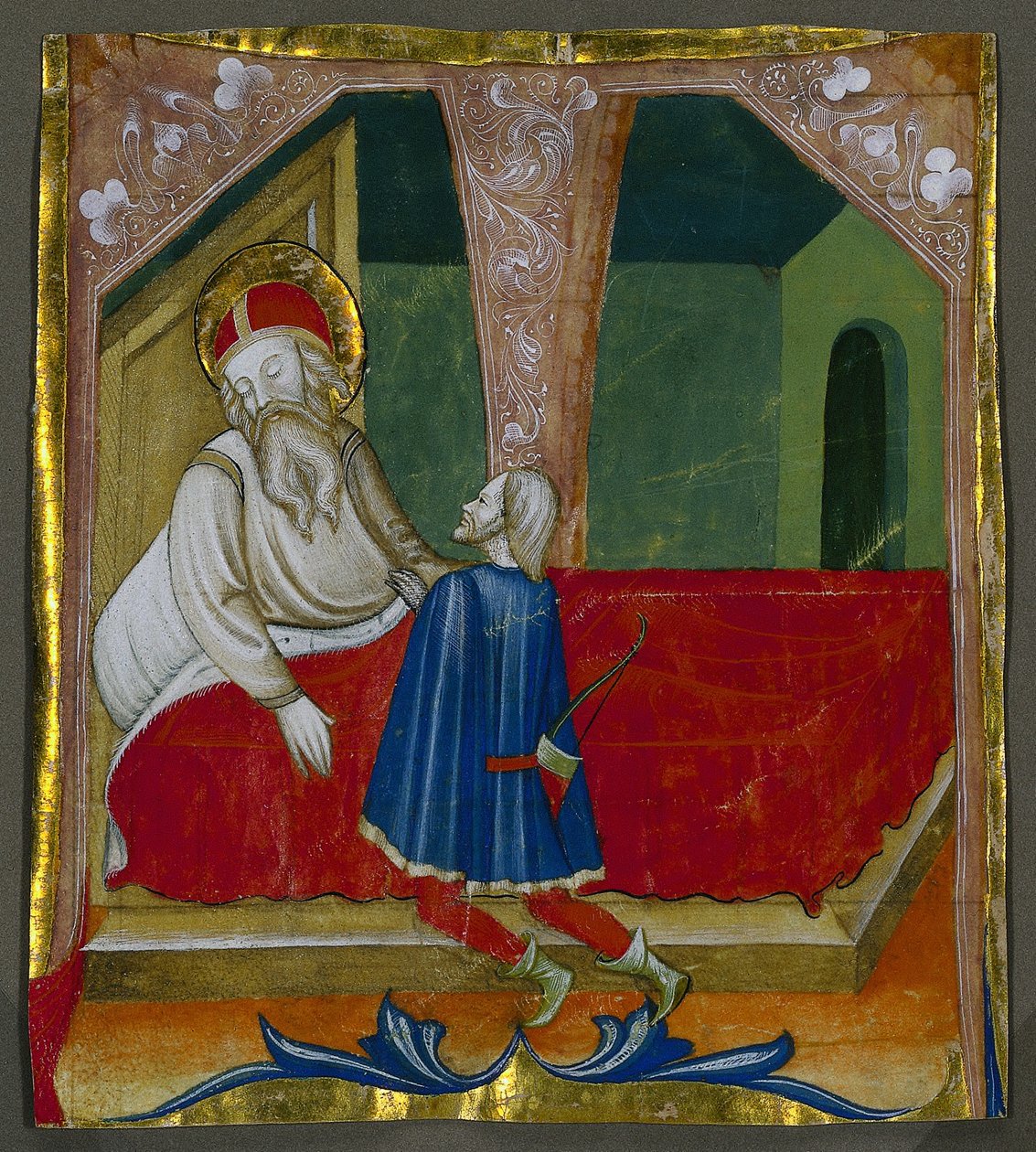 Innledende T fra en korbok med Isak og Esau av Bartolomeo da Gallarate