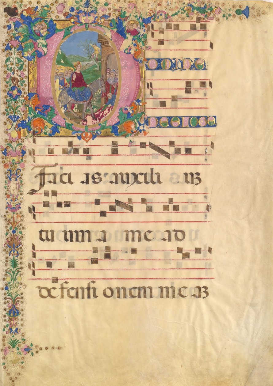 Manuskriptblad med inntog i Jerusalem på palmesøndag i en første D..., 1400-1500-tallet. av Bartolomeo di Domenico di Guido