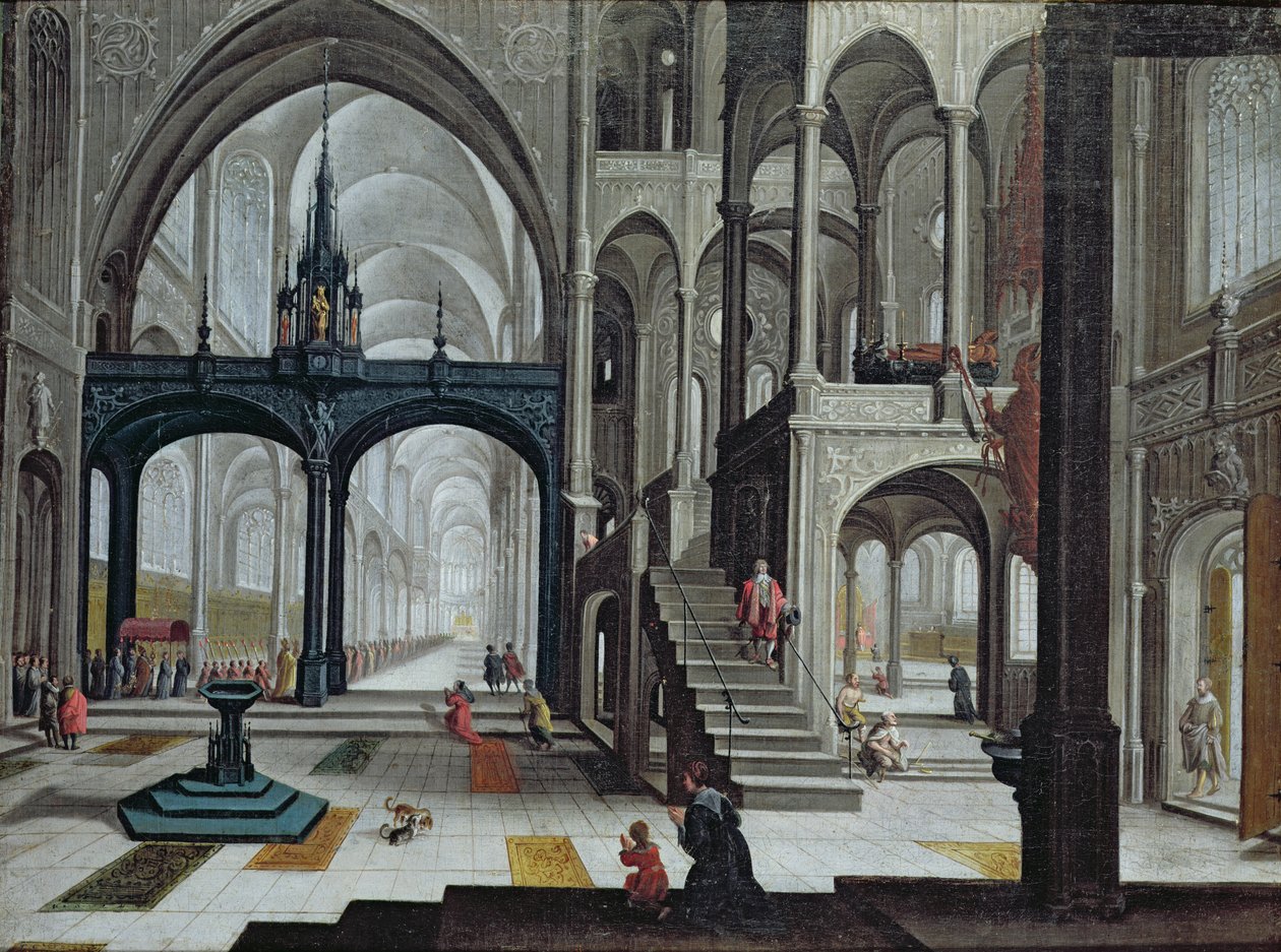 Prosesjon i en katedral (olje på lerret) av Bartolomeus van Bassen