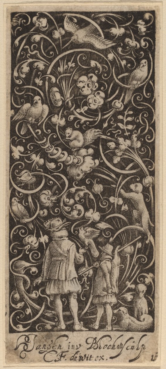 Ornament med løvverk og fugler av Bartolomeus van Lochom after Hans Janssen