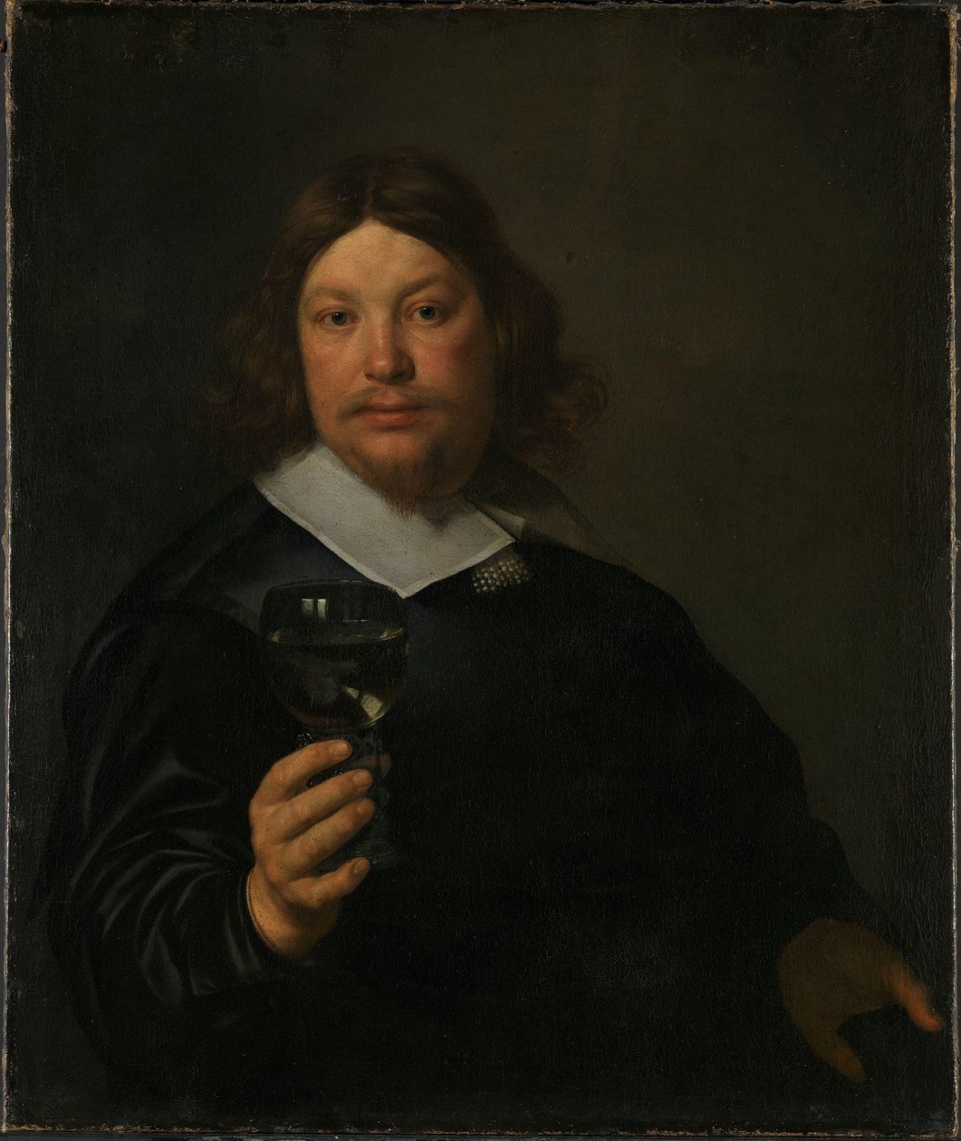 Mann som holder et glass vin (olje på lerret) av Bartolomeus van der Helst