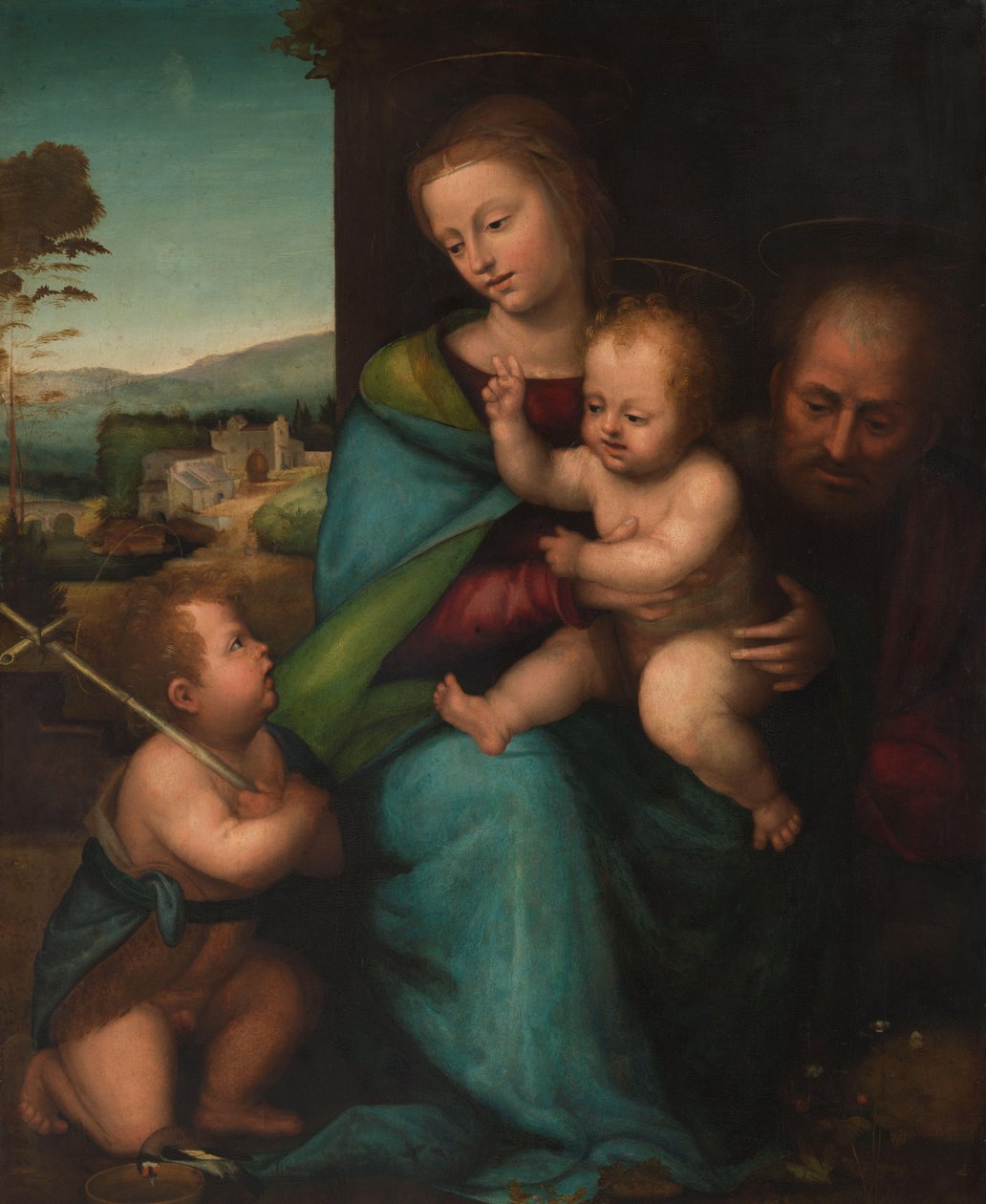 Den hellige familie med spedbarnet døperen Johannes av Bartolommeo (Fra) (circle of)