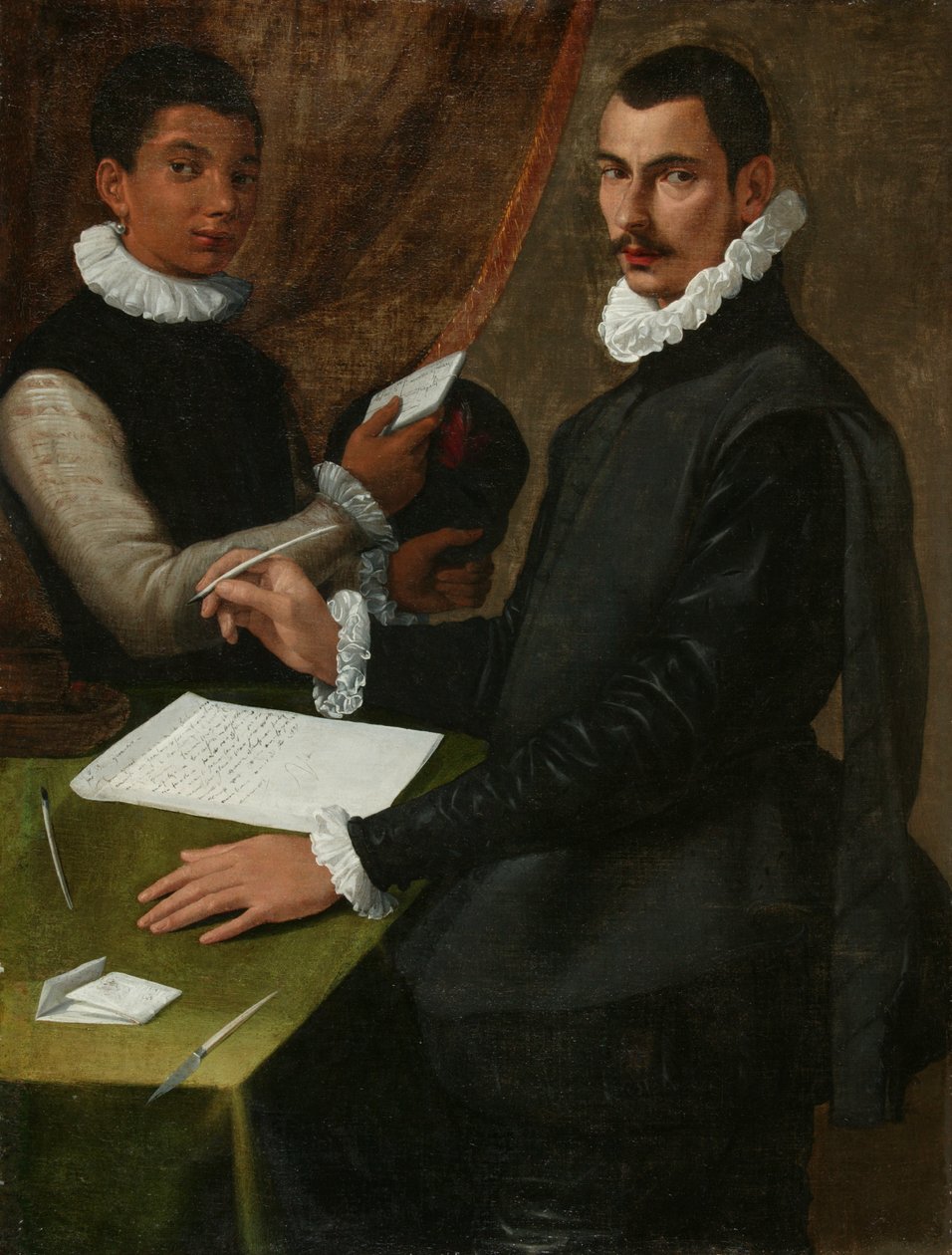Portrett av en ukjent mann og hans tjener av Bartolommeo (attr. to) Passerotti