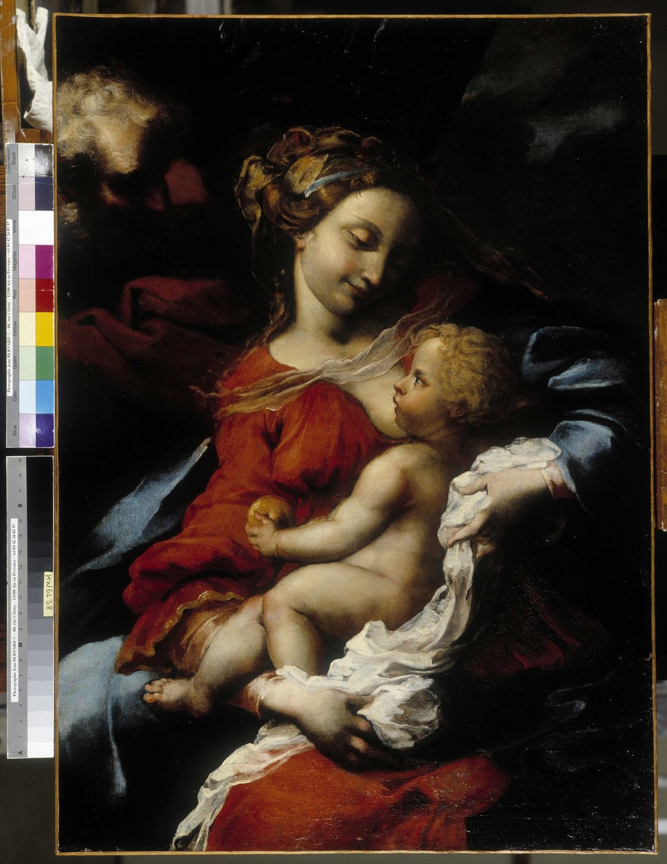 Den hellige familie (olje på lerret) av Bartolommeo Biscaino