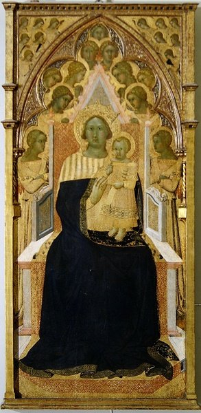 Madonna og Child troner, omgitt av engler av Bartolommeo Bulgarini