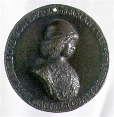 Portrettmedalje som viser Francesco Gonzaga II (1466-1519) (bronse) (for bakside se 96846) av Bartolommeo Melioli