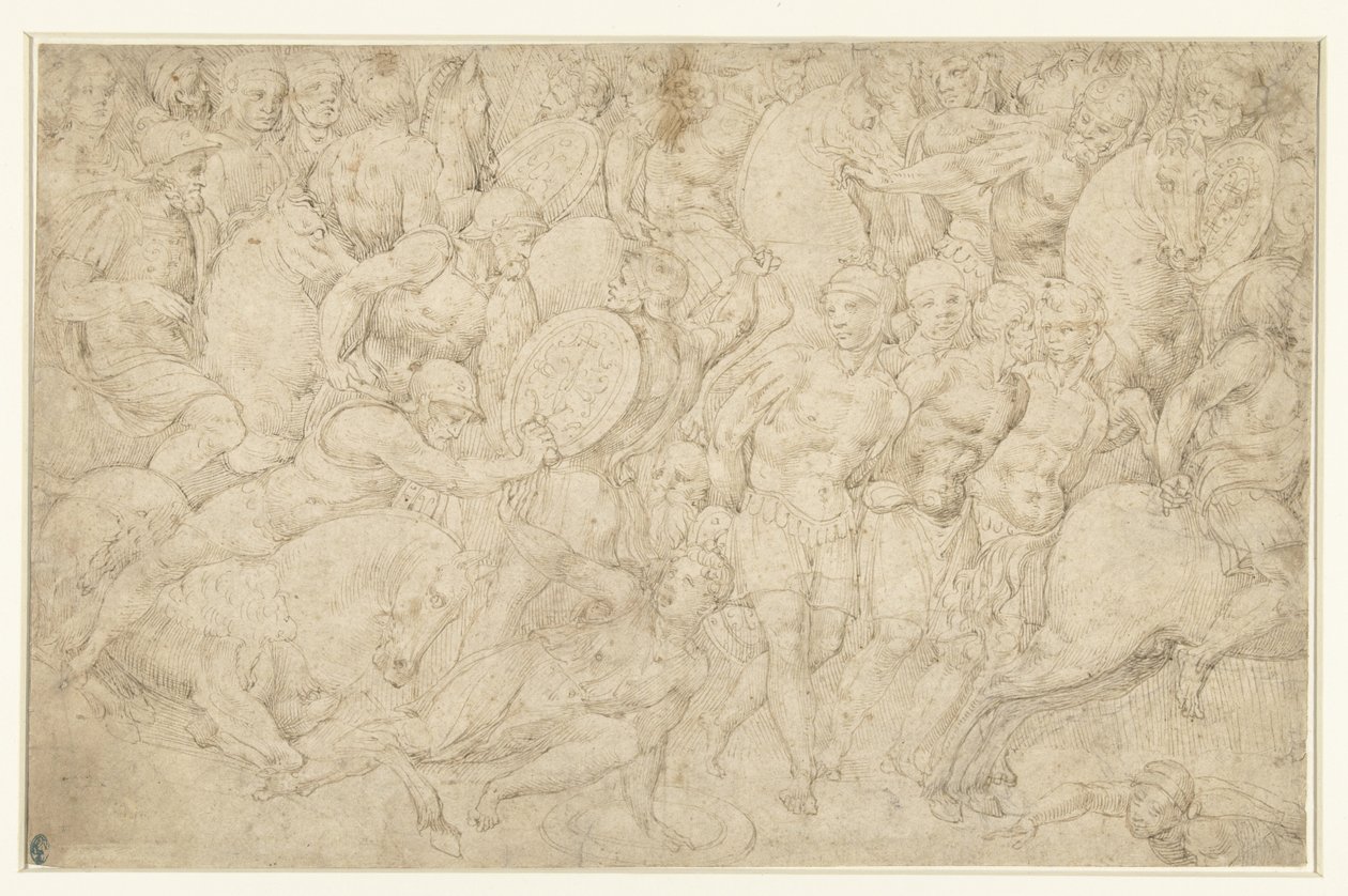 Kamp mellom kavaleri og fotsoldater og bortføring av fanger av Bartolommeo Neroni (attributed to)