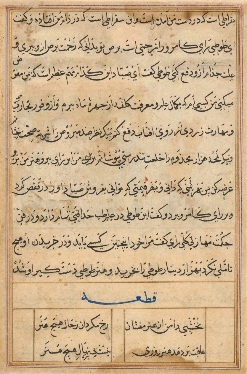 Side fra Tales of a Parrot Tuti-nama: tekstside, ca. 1560. av Basavana