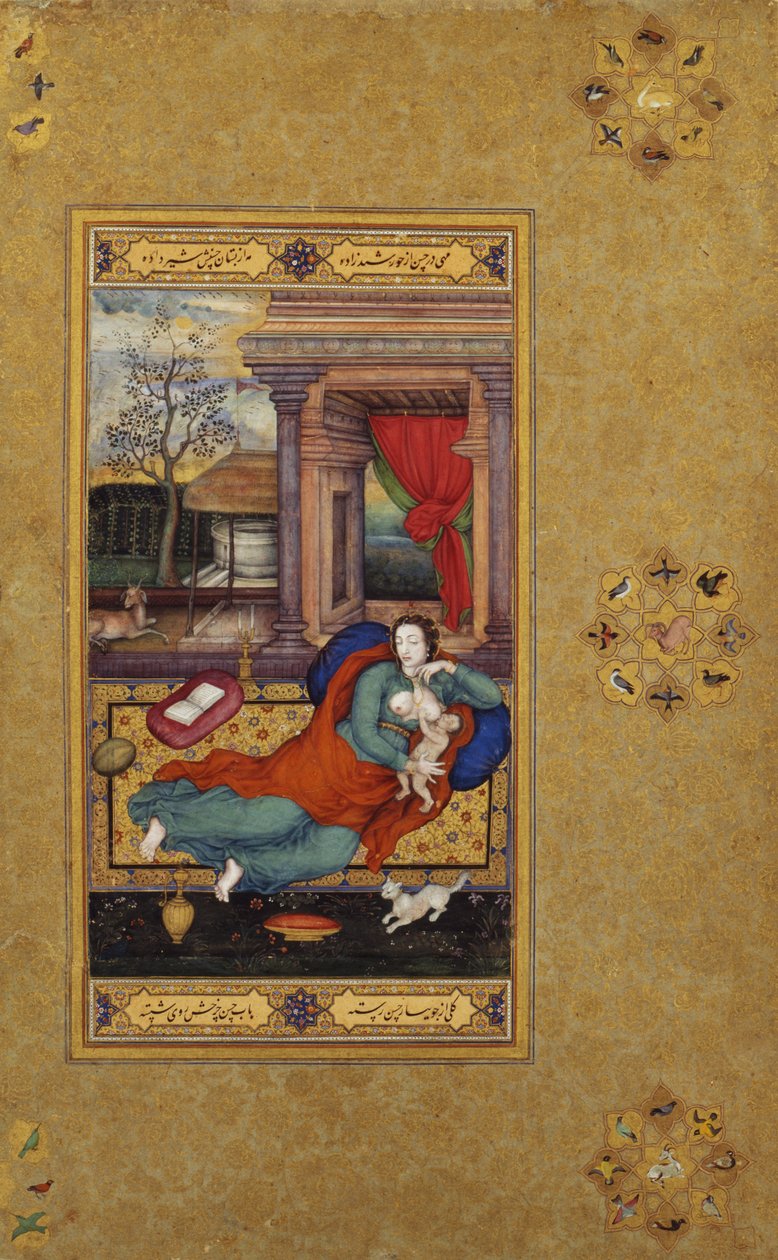 The Virgin and Child, 1590, albumside ca. 1610 (ugjennomsiktig wc og gull på papir) av Basawan