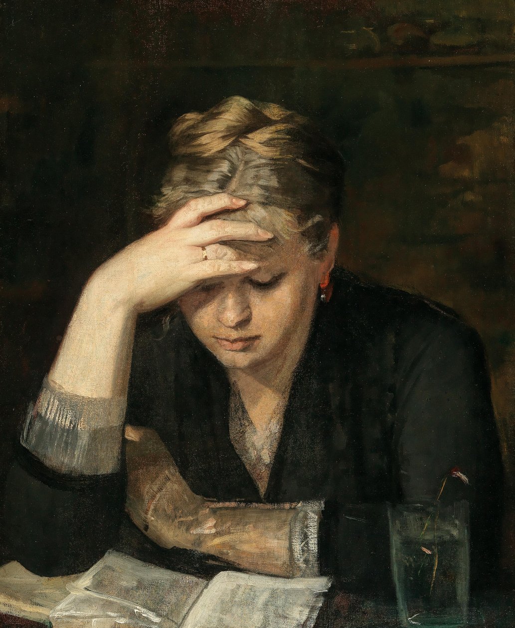 Leseren Portrett av Dina Babanina, en kusine til kunstneren. av Bashkirtseva
