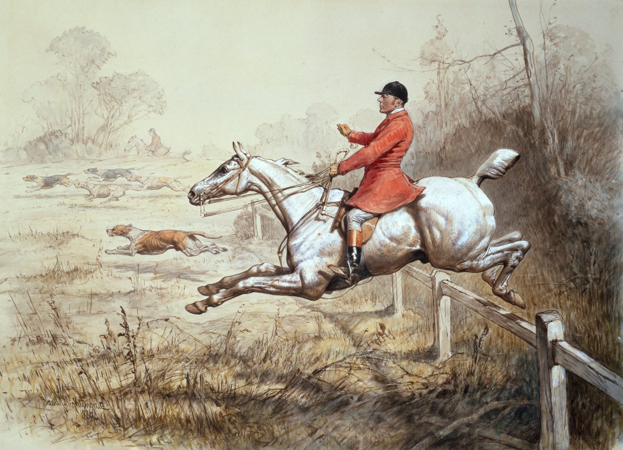 Over gjerdet (akvarell) av Basil J. Nightingale