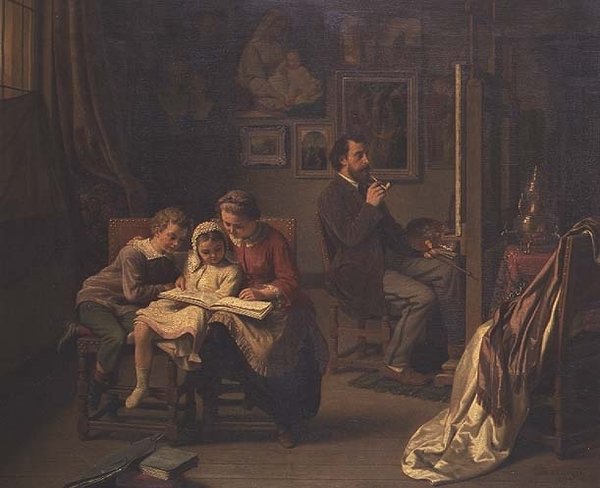 Kunstneren med barna sine i atelieret sitt av Basile de Loose