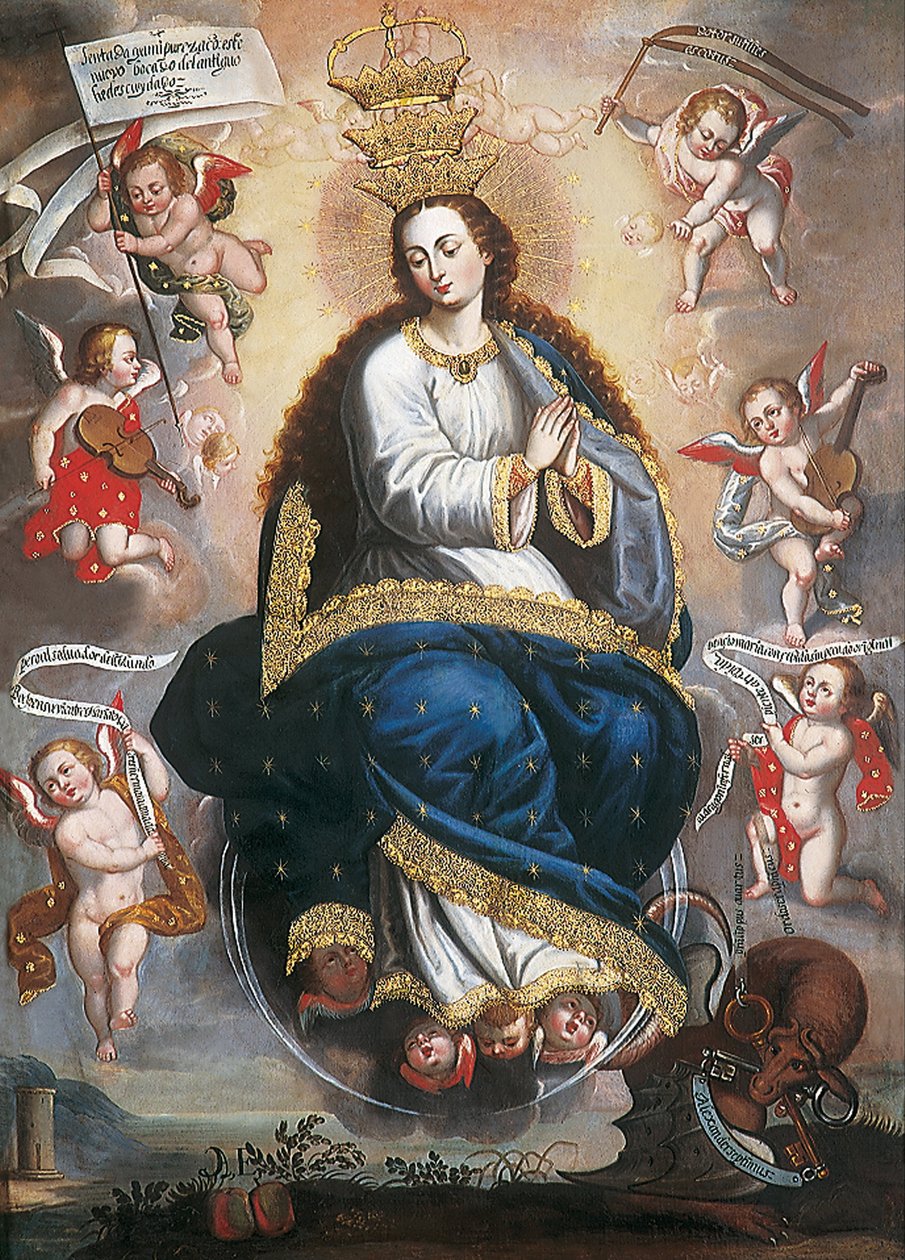 Ulastelig jomfru Victorious over Heresy Serpent av Basilio de Santa Cruz Pumacallao