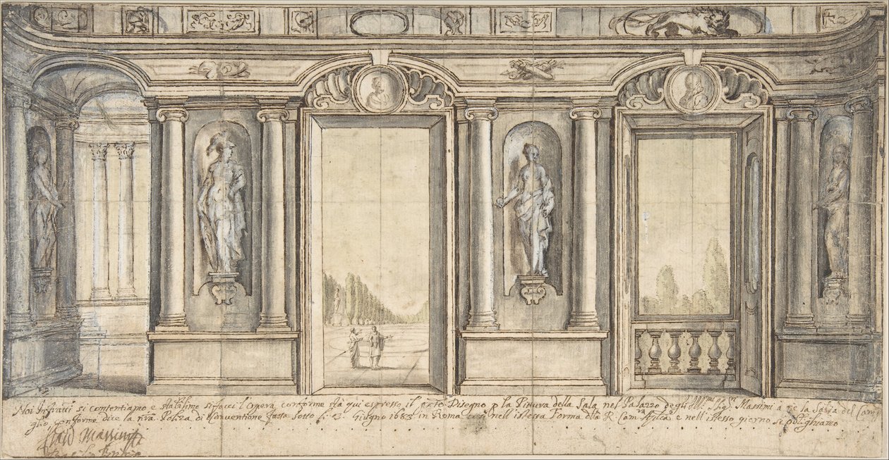 Design for en malt veggdekorasjon for Palazzo Massimo all'Aracoeli Roma, 1683. av Basilio Briccio