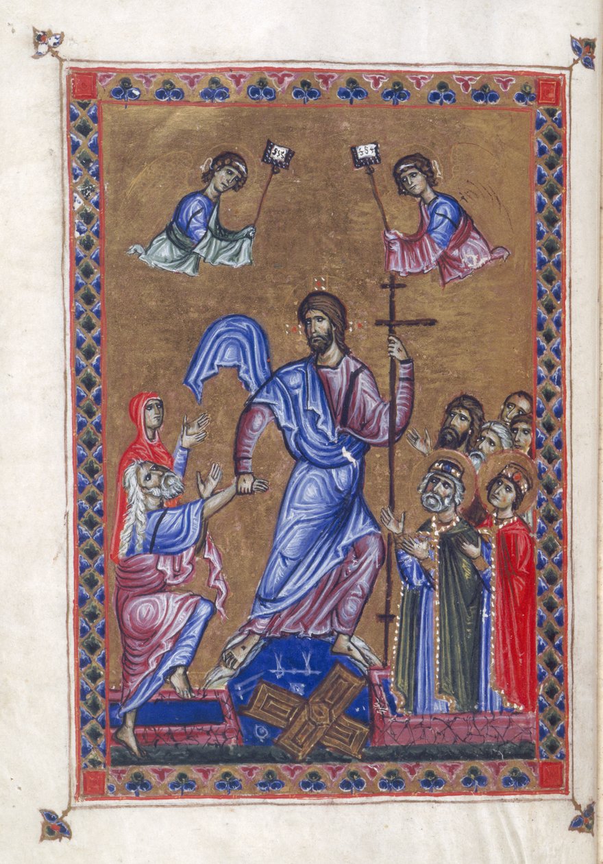 Egerton 1139, f.9v Harrowing of Hell, illustrasjon fra 