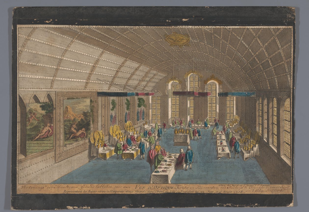 Utsikt over Römer Hall i Frankfurt am Main med et måltid for keiseren og valgmennene 22. juni og 1. august 1758 Vue d