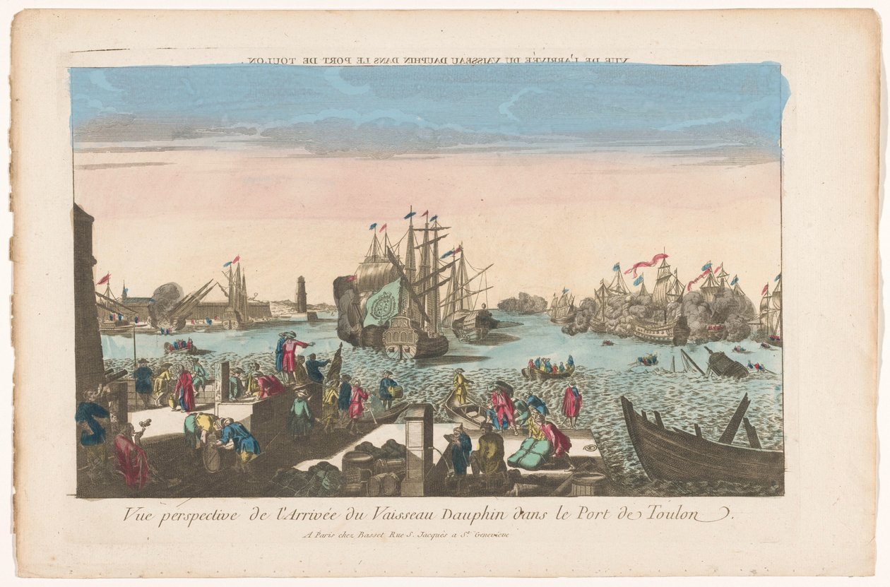 Utsikt over ankomsten av skipet Dauphin i havnen i Toulon Vue de l