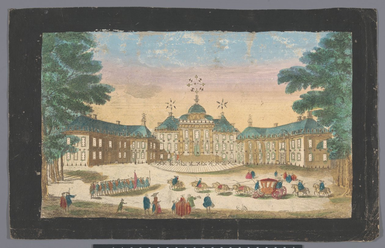 Utsikt over forsiden av Huis ten Bosch-palasset i Haag Vue du front de la maison dans le bois de son altesse tercnissime le prince d