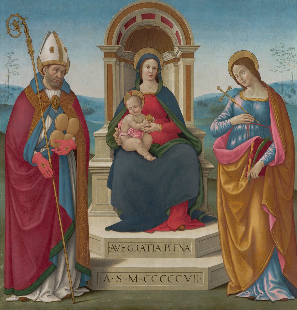 Madonna og barn med St Justus av Volterra og St Margaret av Antiokia av Bastiano Mainardi