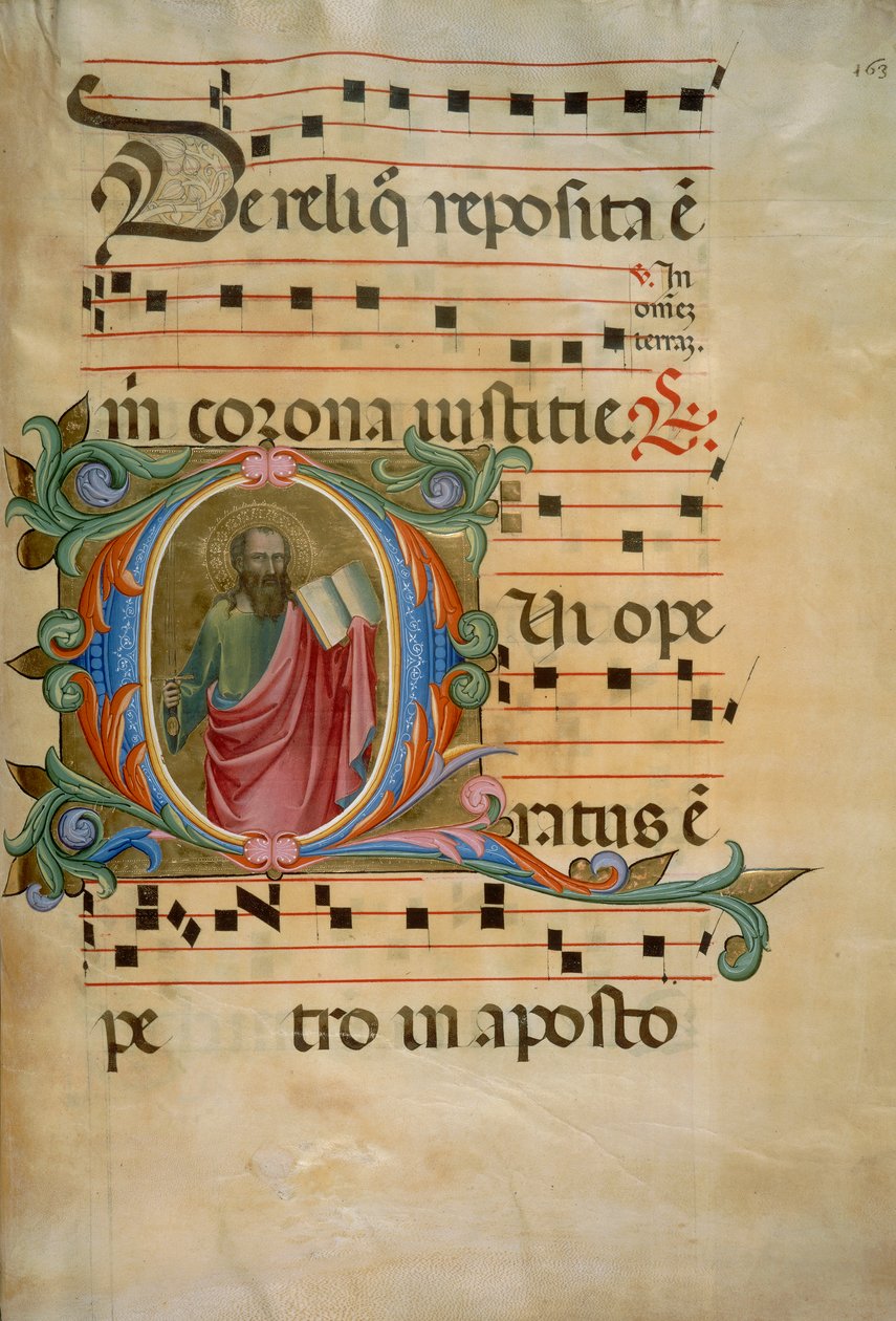 Opplyst initial med den hellige Paulus-figur (Corale 8, ca. 163), for korbok 8 til Santa Maria degli Angeli av Batrolomeo di Fruosino