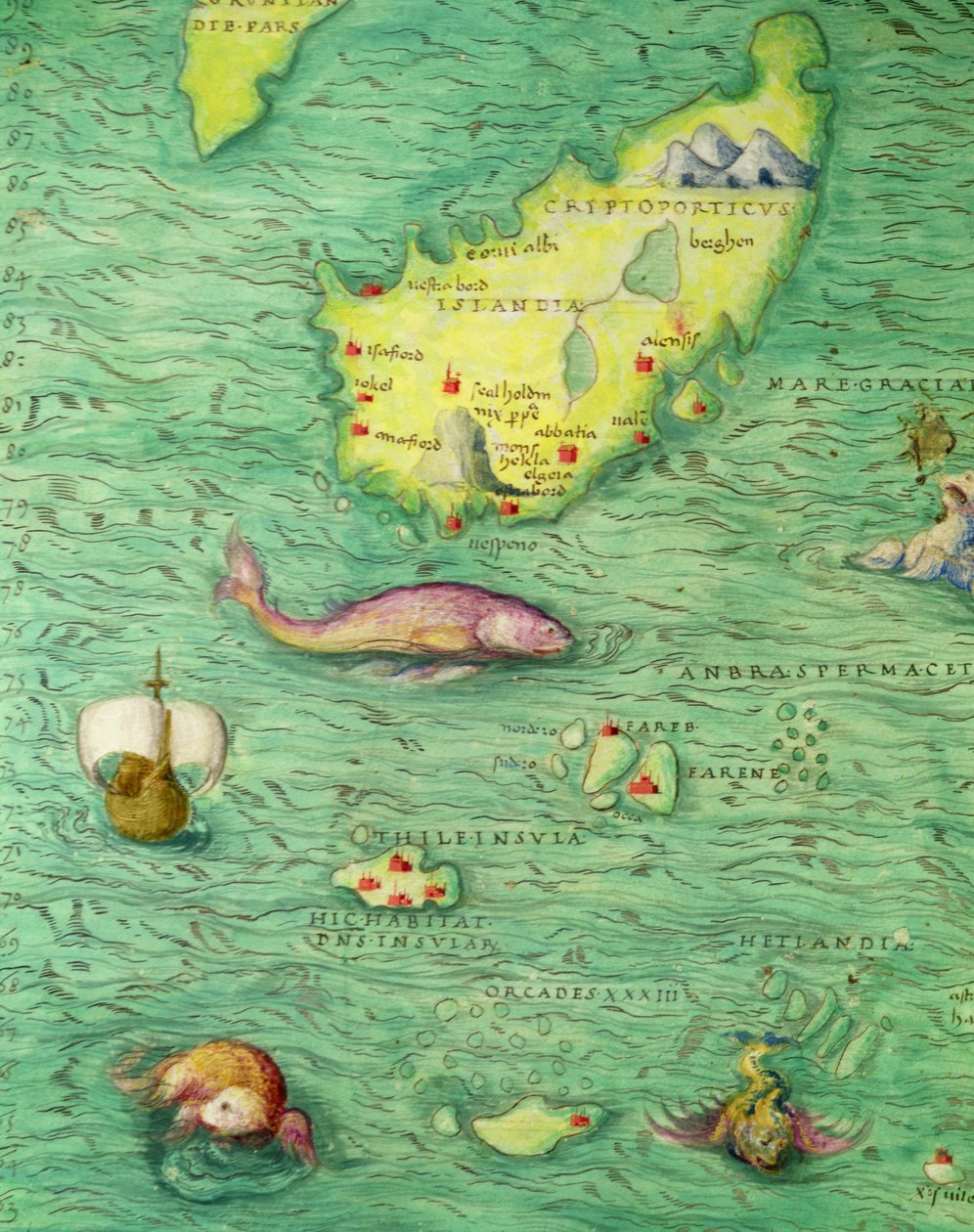 Island, fra et verdensatlas på 33 kart, Venezia, 1. september 1553 (blekk på vellum) (detalj fra 330951) av Battista Agnese