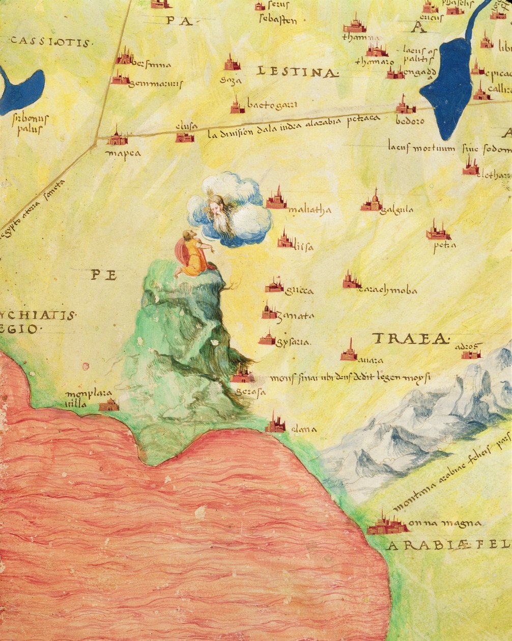 Sinai-fjellet og Rødehavet, fra et verdensatlas i 33 kart, Venezia, 1. september 1553 (blekk på vellum) (detalj fra 330963) av Battista Agnese
