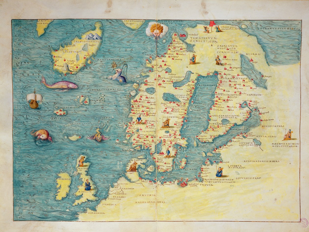 Nord-Europa, fra et verdensatlas på 33 kart, Venezia, 1. september 1553 (blekk på vellum) (se også 330952) av Battista Agnese