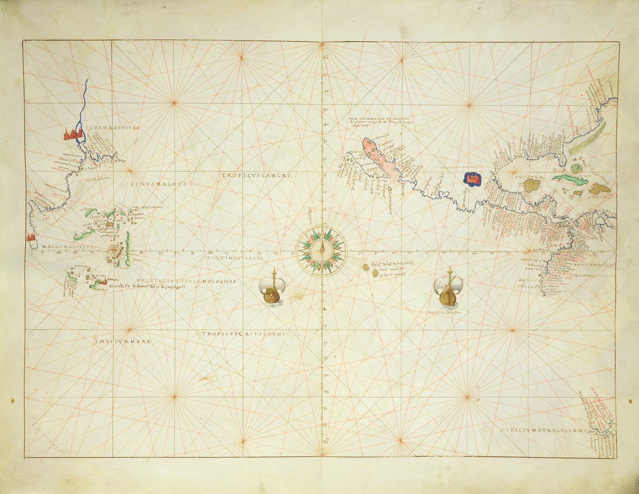 Stillehavet, fra et verdensatlas i 33 kart, Venezia, 1. september 1553 (blekk på vellum) (se også 330962) av Battista Agnese