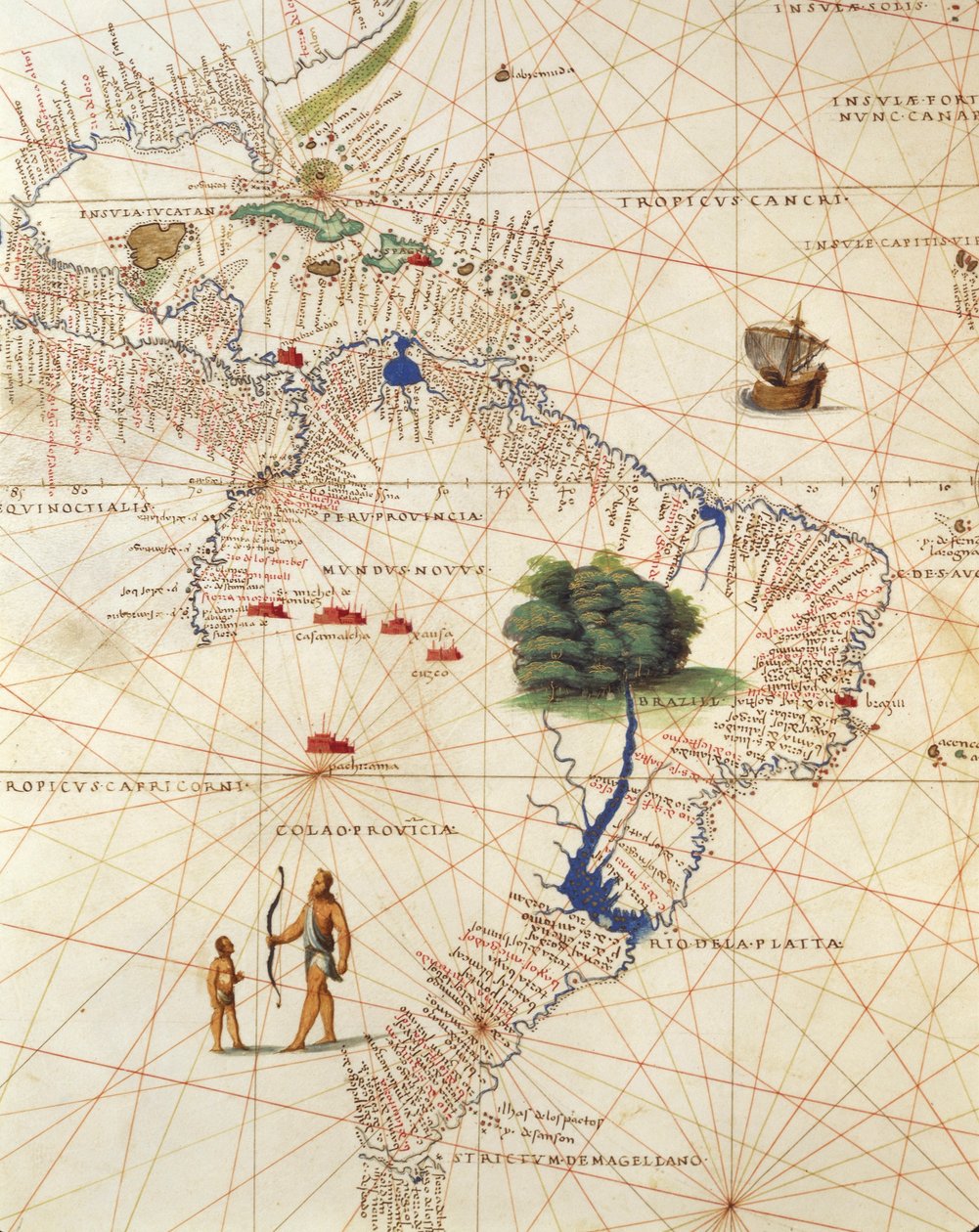 Afrika, Europa og en del av Amerika: Mellom-Amerika og Brasil, fra Atlas of the World i trettitre kart, av Battista Agnese av Battista Agnese