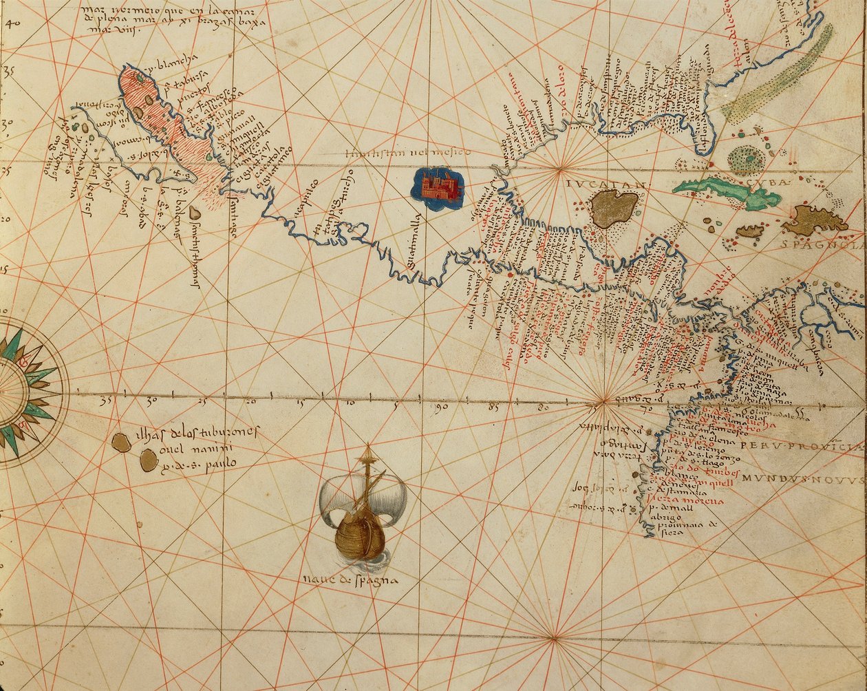 Afrika, Europa og en del av Amerika: Mellom-Amerika, fra Atlas of the World i trettitre kart, av Battista Agnese av Battista Agnese