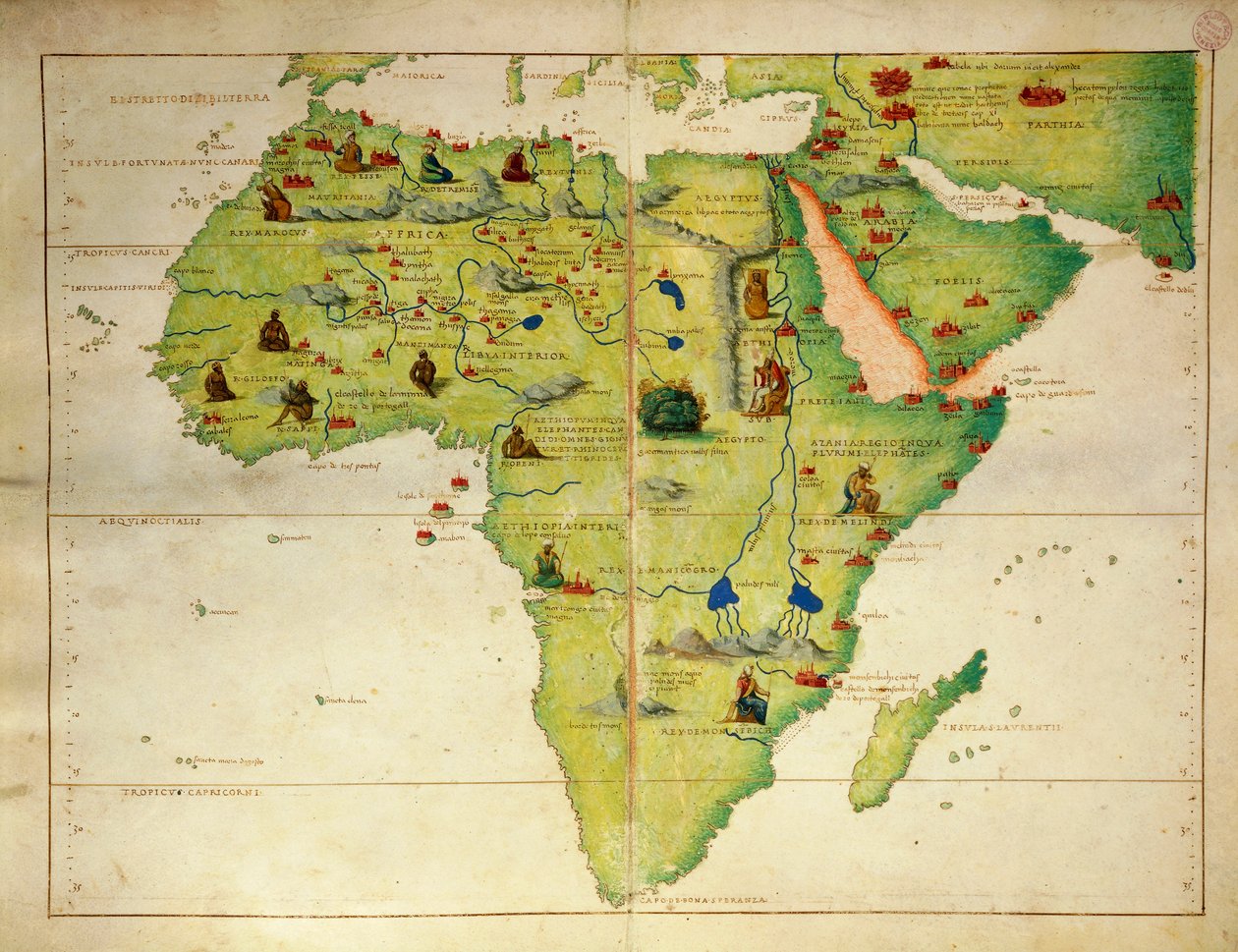 Afrika, fra Atlas of the World i trettitre kart, av Battista Agnese av Battista Agnese